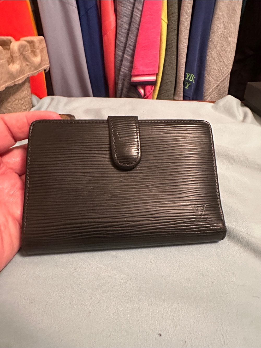 Louis Vuitton Black Textured Leather Card Holder with Red Logo